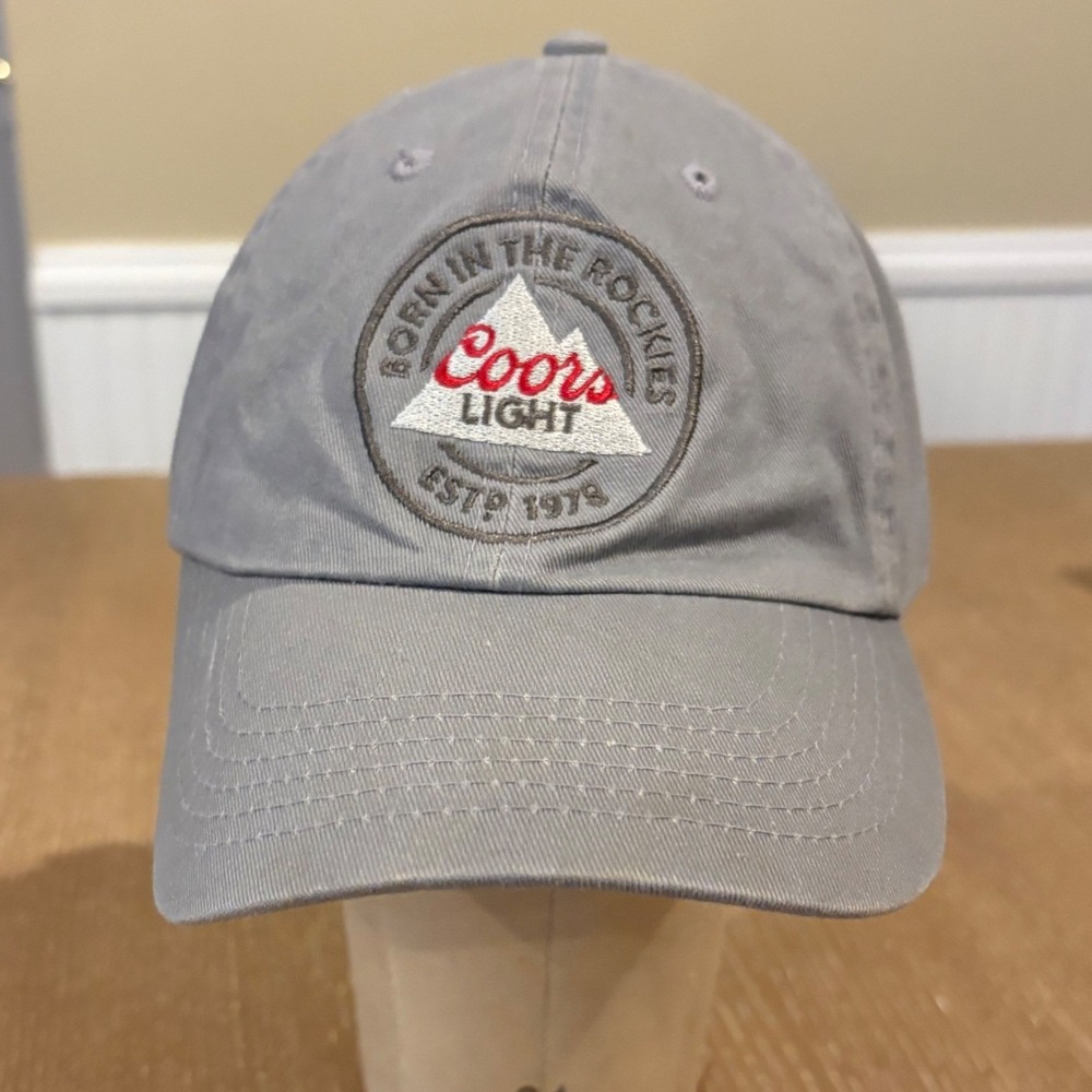 Coors Light Gray Dad Hat Cap Adjustable Adult One Size Rocky Mountains Beer Logo